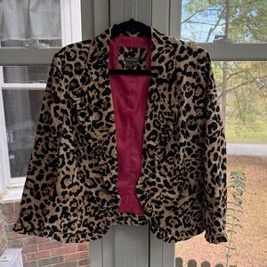 Women's Gorgeous Leopard Print Ruffle-Edge Blazer Jacket with Pink Lining Sz 10
